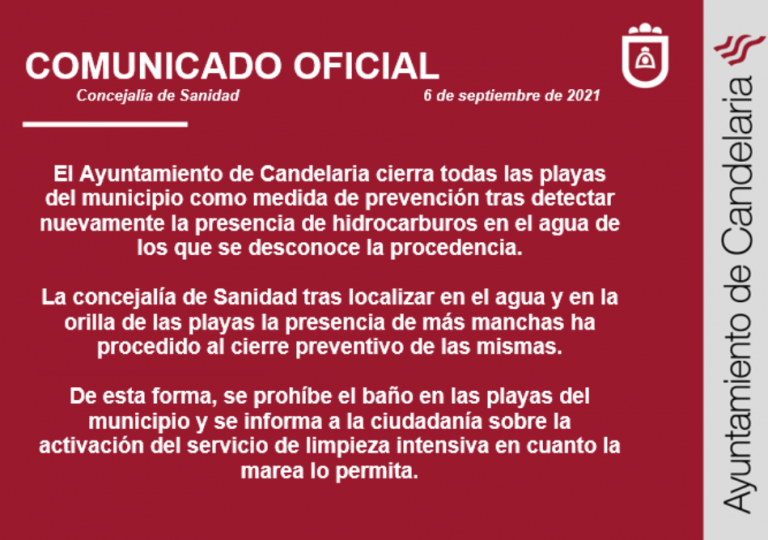 Candelaria cierra todas sus playas tras detectar hidrocarburos