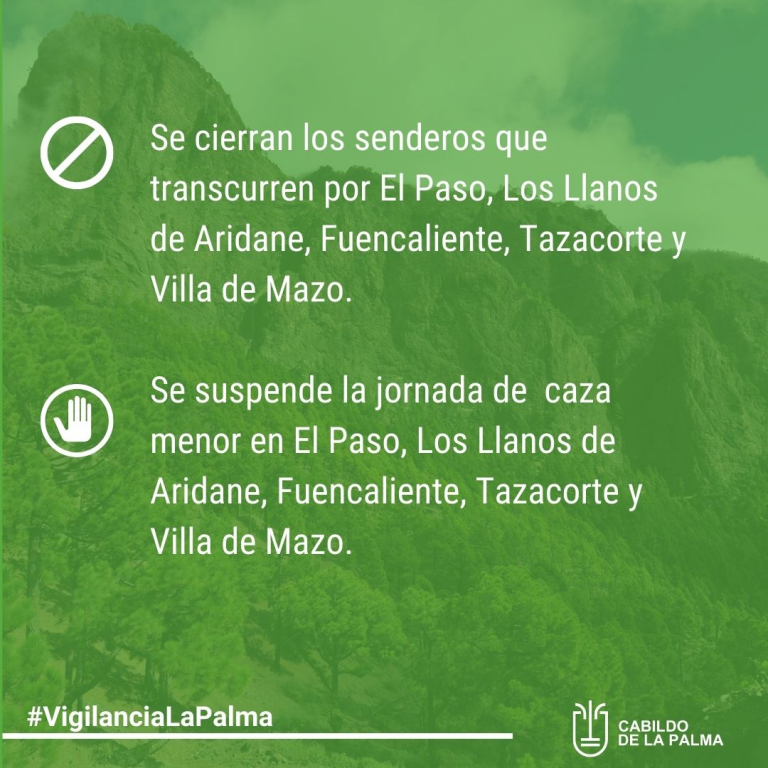 Cierre de senderos y suspensión de caza menor en La Palma por la actividad sísmica