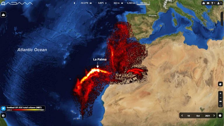 La columna de dióxido de azufre del volcán cubrió este jueves parte de la Península, Marruecos y Argelia
