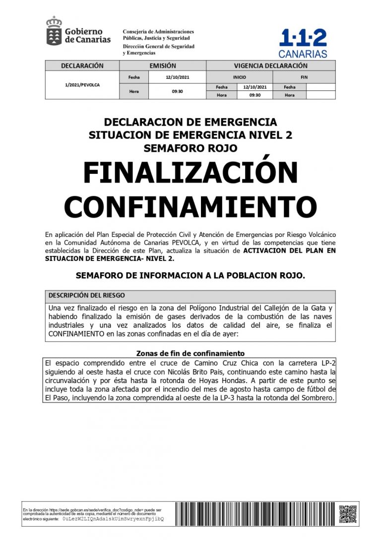 Fin del confinamiento para 3.000 personas tras remitir la emisión de gases