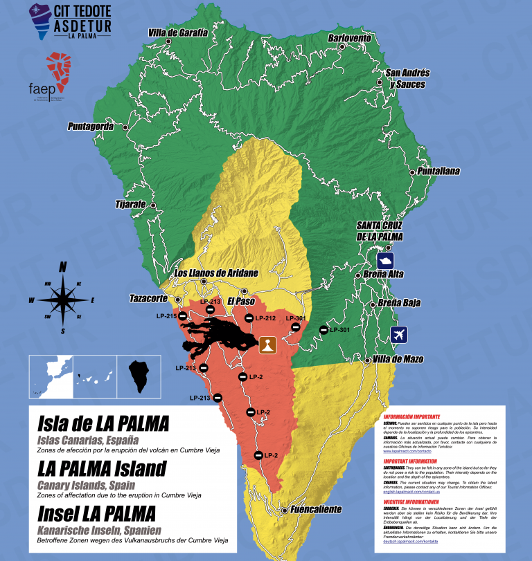 Mapa de realidad de uso y disfrute de La Palma pese a la emergencia volcánica