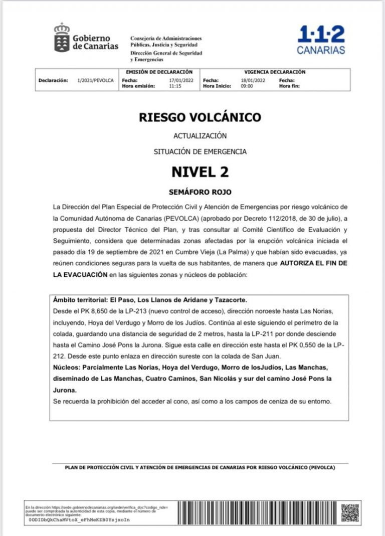 Fin de la evacuación para varios núcleos que permanecían desalojados en La Palma