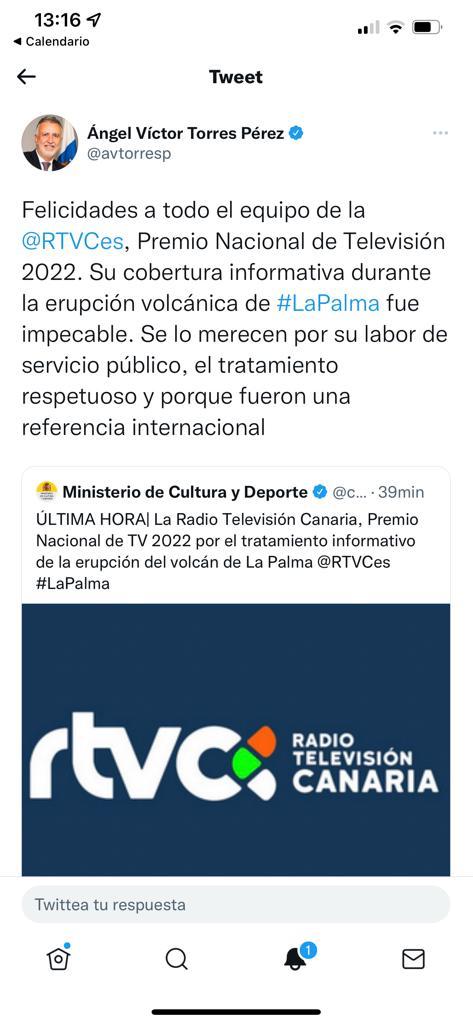 Radiotelevisión Canaria recibe el Premio Nacional de TV 2022