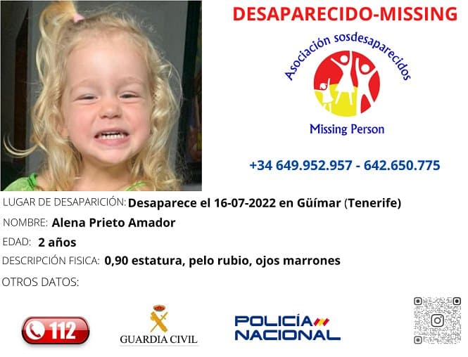 Se reactiva la orden europea para localizar a Alena, la menor desaparecida en Tenerife