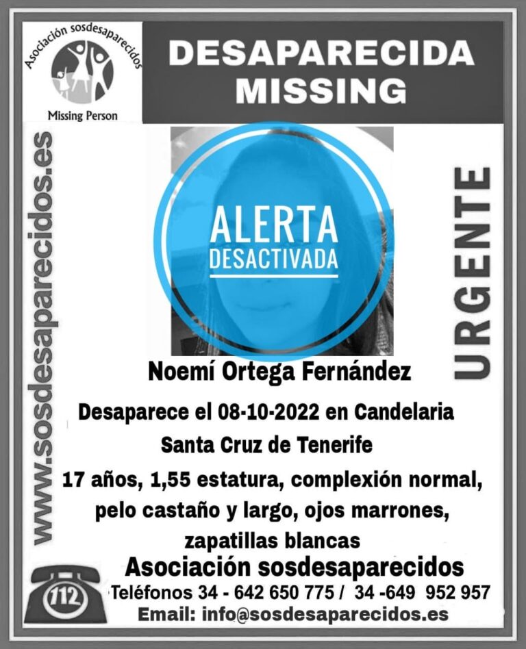Localizan en Tenerife a Noemí Ortega Fernández, desaparecida el 8 de octubre