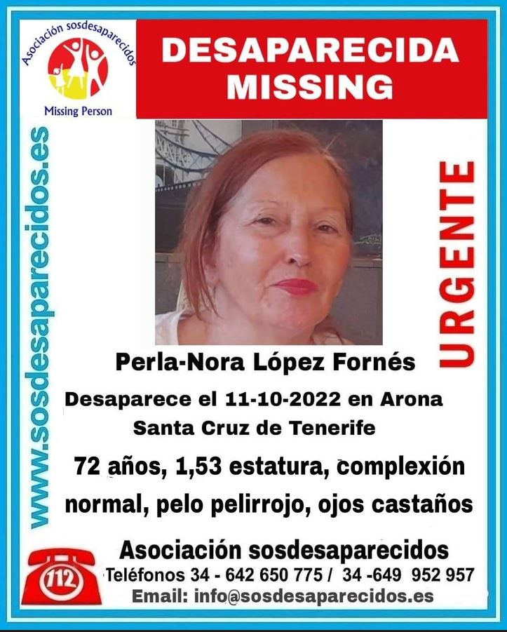 Continúa la búsqueda de Perla-Nora López en Arona, en Santa Cruz de Tenerife