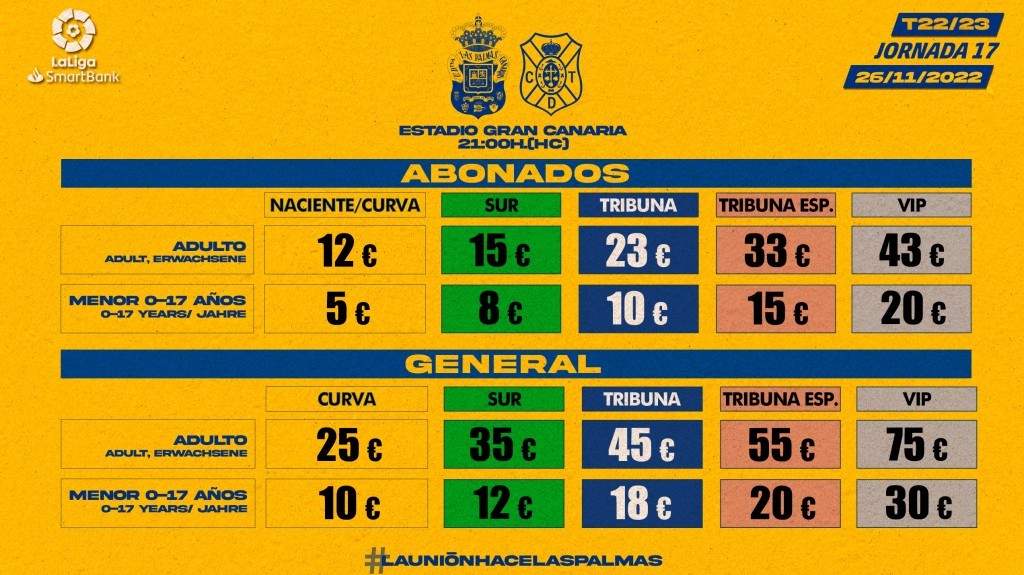 La UD Las Palmas abre la venta de entradas para el derbi este martes