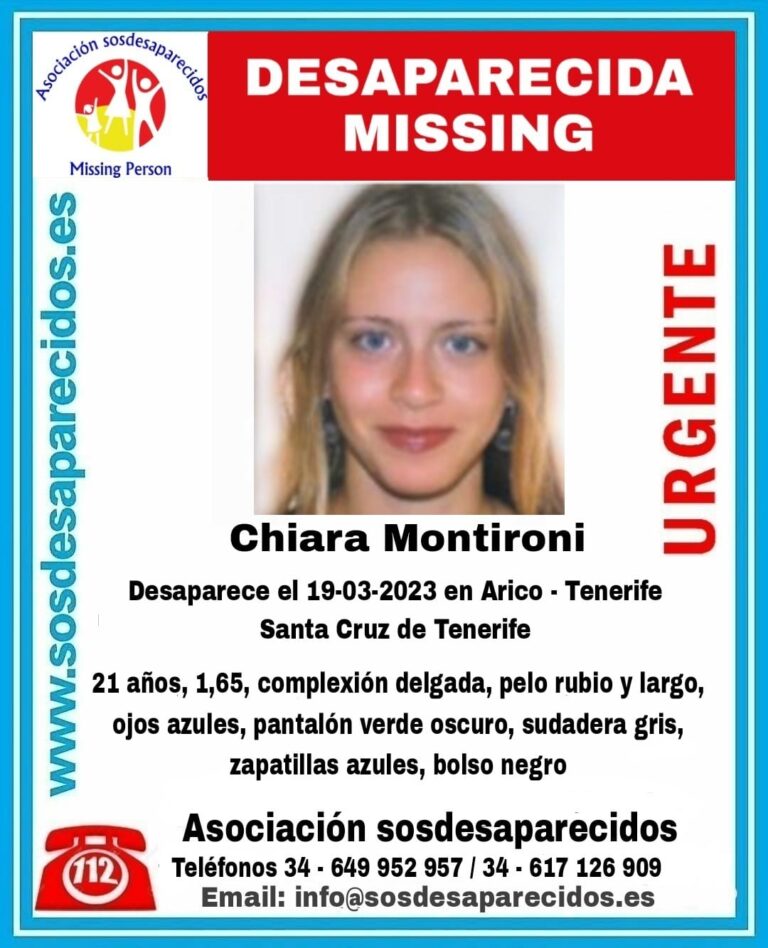 Se desactiva la búsqueda de Chiara Montinori en Tenerife tras ser localizada