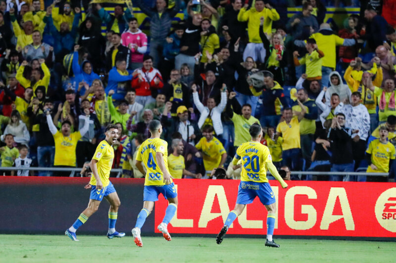 Celebración del gol de Kirian en el partido entre Las Palmas y el Atlético de Madrid