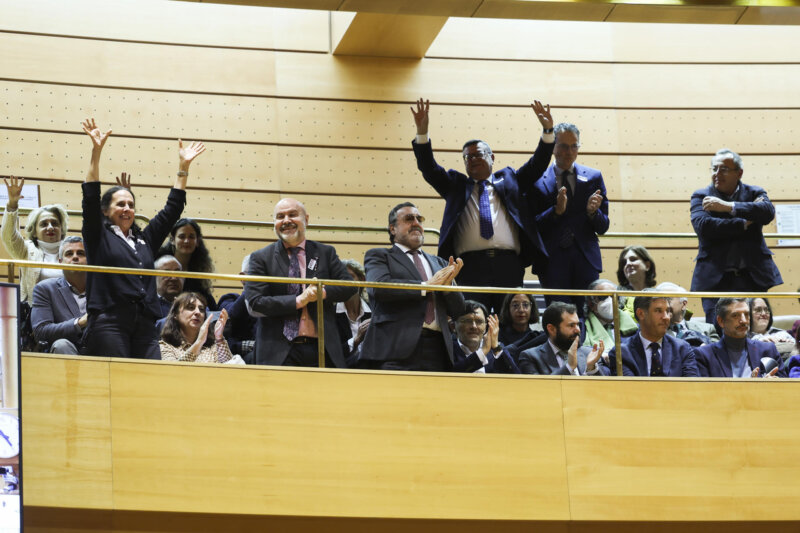 MADRID, 16/01/2024.- Personas aplauden desde la tribuna de invitados en el pleno del Congreso que debate la toma en consideración de la iniciativa impulsada por el PP y el PSOE para reformar el artículo 49 de la Constitución y eliminar el término "disminuidos", este martes. Un pleno que se celebra físicamente en la sede del Senado, donde se han trasladado los diputados debido a las obras en el Congreso. EFE/ Kiko Huesca