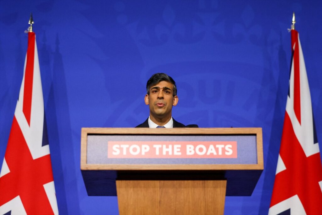 El primer ministro del Reino Unido, Rishi Sunak, en una rueda de prensa. Europa Press.