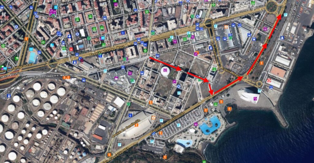 Mapa con las rutas alternativas de tráfico en la zona de la avenida Manuel Hermoso Rojas / Ayuntamiento de Santa Cruz de Tenerife