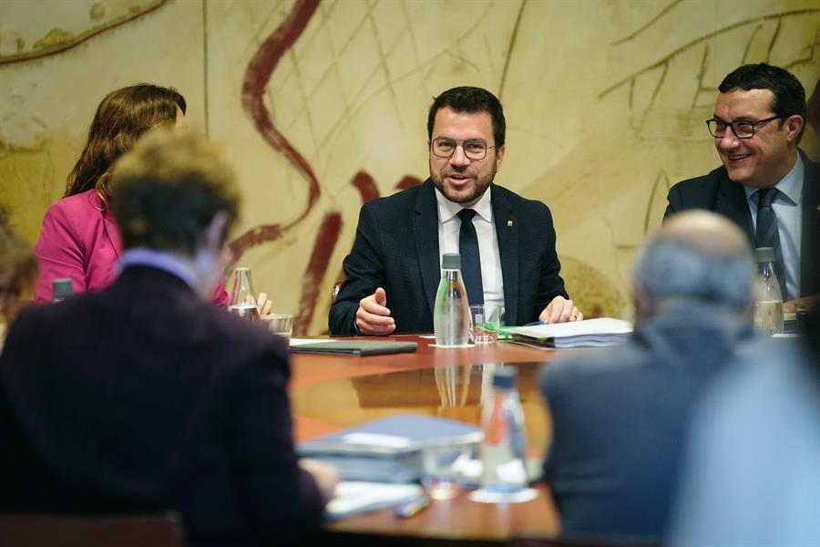 El presidente de la Generalitat en funciones, Pere Aragonès, durante la reunión semanal del gobierno catalán. Imagen EFE
