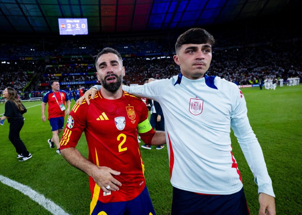 Pedri y Carvajal emocionados tras la victoria de España de la Eurocopa 2024 / Selección Española