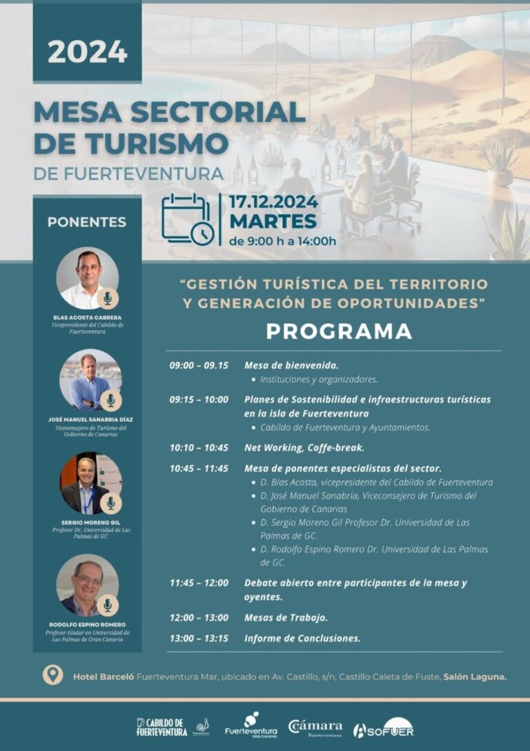 Fuerteventura acoge el 17 de diciembre una Mesa Sectorial sobre gestión turística del territorio en la isla