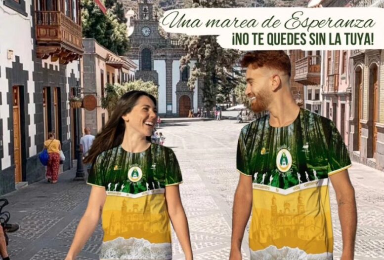 Camisetas con la imagen promocional de la Bajada de la Virgen del Pino 2025