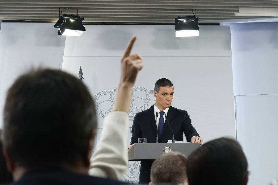 El presidente del Gobierno, Pedro Sánchez, durante su comparecencia tras el Consejo de Ministros de este martes. EFE/Javier Lizón