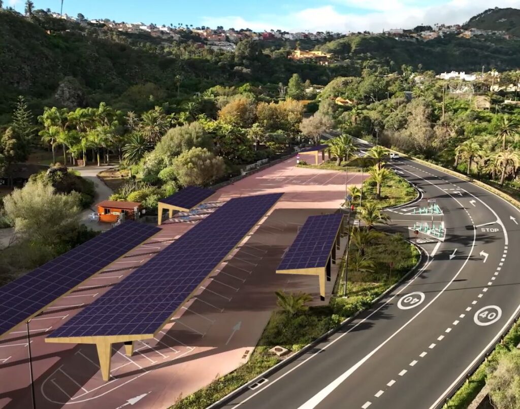 Gran Canaria licita una planta fotovoltaica y dos baterías en el Jardín Canario. Infografía de la planta de autoconsumo del Jardín canario/ Cabildo de Gran Canaria.