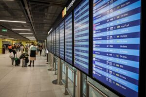 Pantallas de información de vuelos en un aeropuerto, en una imagen de archivo.