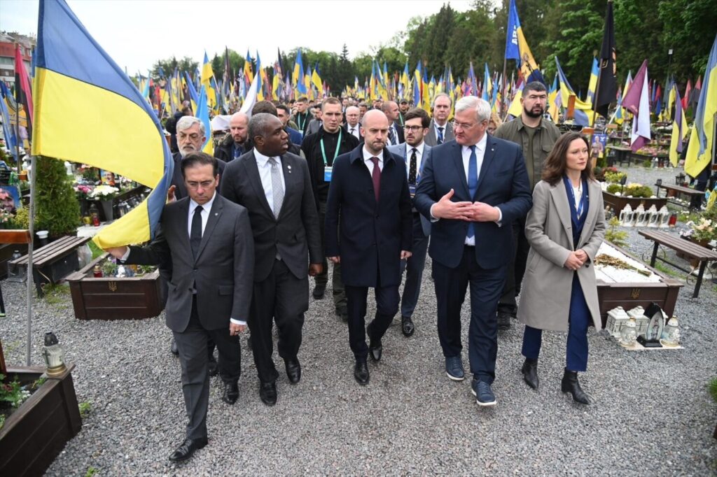 Ministros de exteriores europeos durante su visita a Ucrania de este viernes