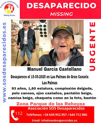 El desaparecido tienen 93 y fue visto por última vez cerca del Parque de Las Rehoyas, en Las Palmas de GC