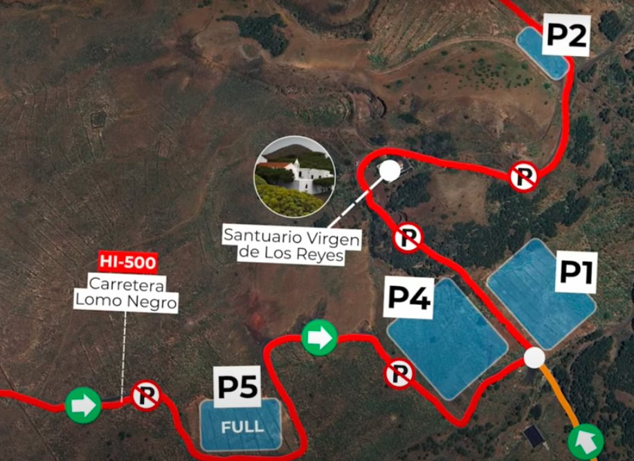 Si se accede por la HI-500 se establecerán varias zonas de aparcamientos. En caso de llenarse se abrirán las siguientes zonas / Cabildo de El Hierro