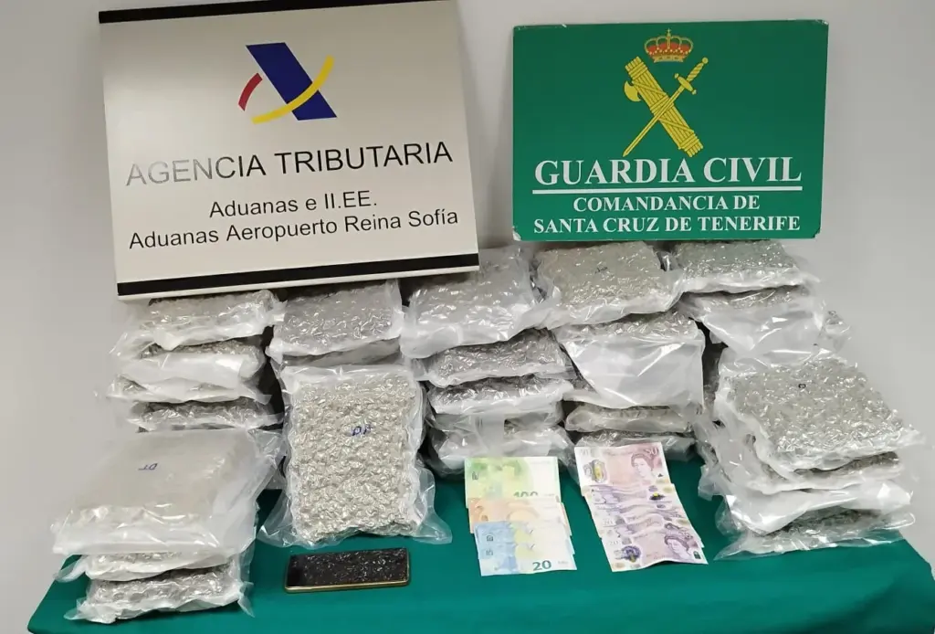 Cogollos de marihuana intervenida en el Aeropuerto Tenerife Sur. Imagen Guardia Civil
