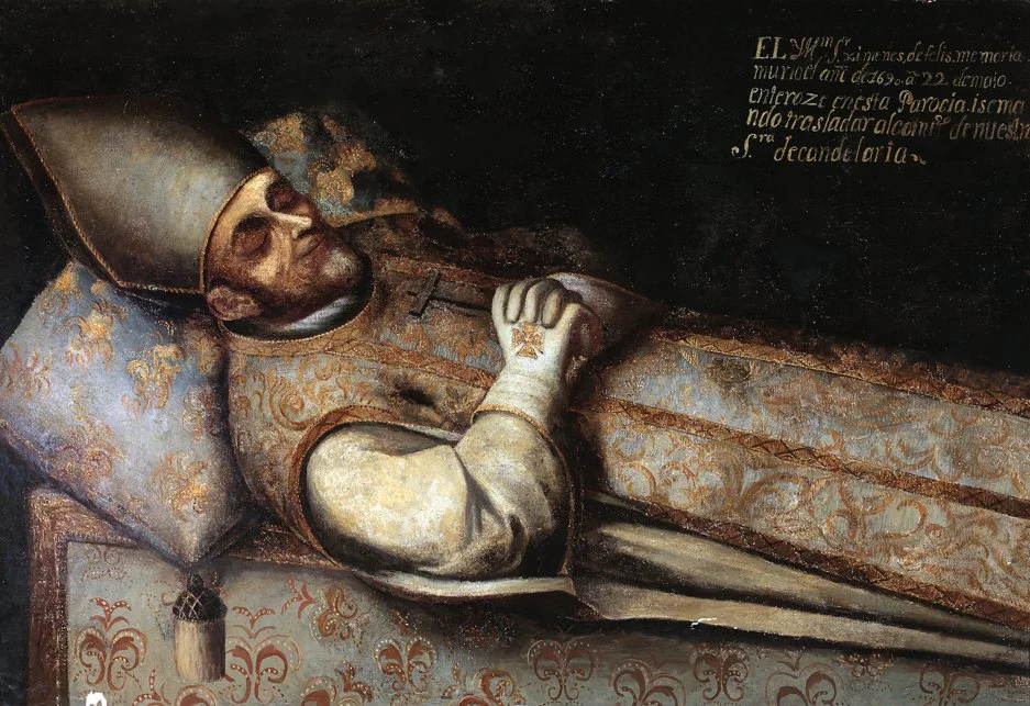 Retrato funerario del obispo Bartolomé García Ximénez en el lecho de muerte vestido con sus ropas de obispo
