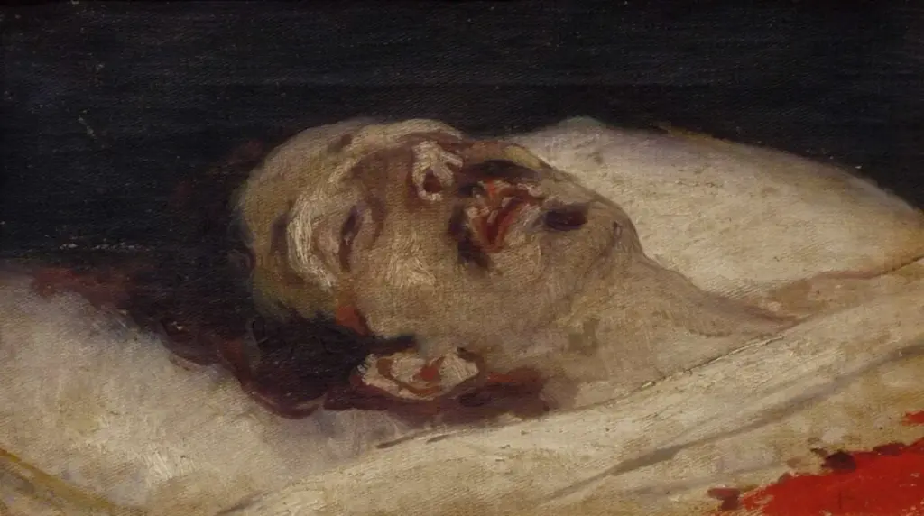 Retrato mortuorio del pintor Fortuny, sobre el lecho de muerte.
