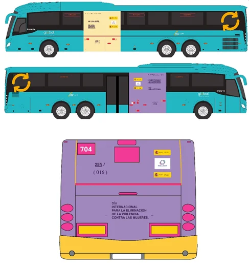 Infografía de las guaguas con la campaña contra la violencia machista