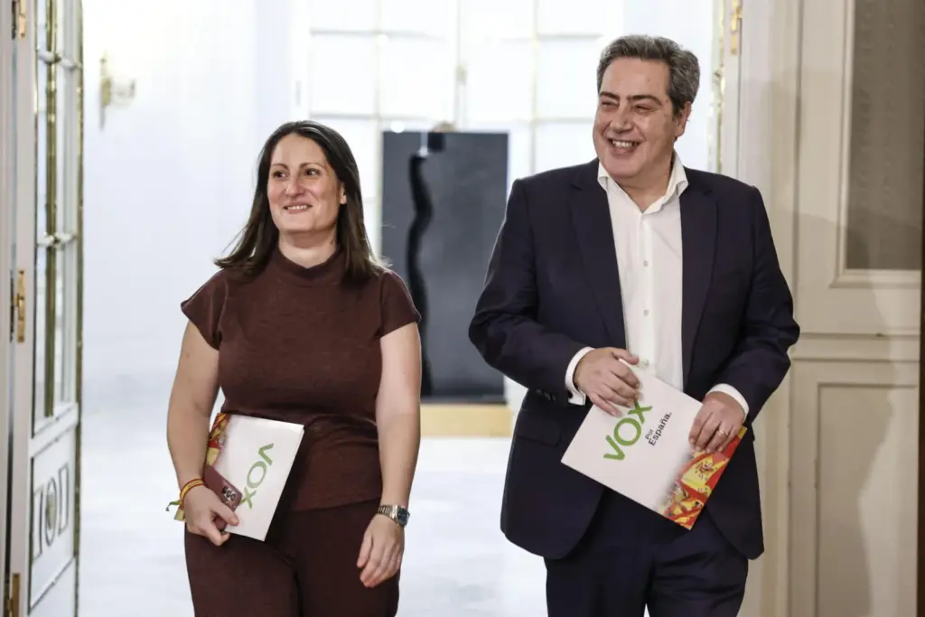El portavoz de Vox, José María Llanos, acompañado por la portavoz adjunta Ana Vega, en una imagen de archivo