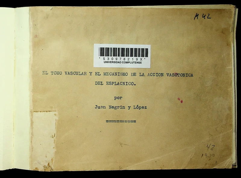 Carátula de la tesis que Juan Negrín López realizó para obtener el doctorado en España