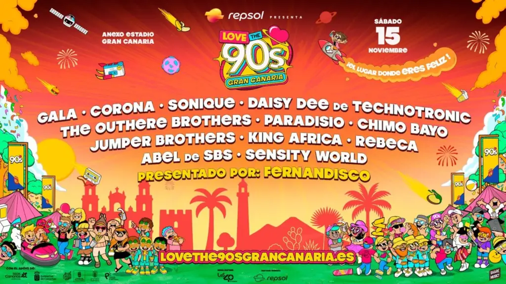 Cartel del Festival 'Love the 90's', con todos los artistas invitados.