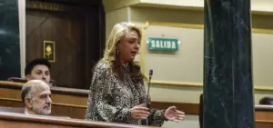 La diputada de CC Cristina Valido interviene durante la sesión de control en el Congreso, este miércoles. EFE / JJ. Guillén