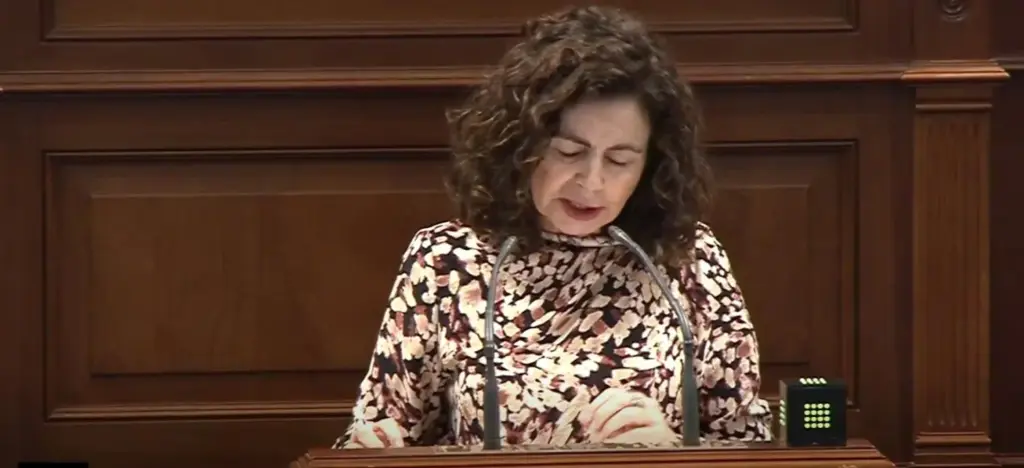 Matilde Asián, consejera de Hacienda y Relaciones con la UE en el pleno del Parlamento de Canarias este miércoles, 26 de noviembre de 2025. Imagen RTVC