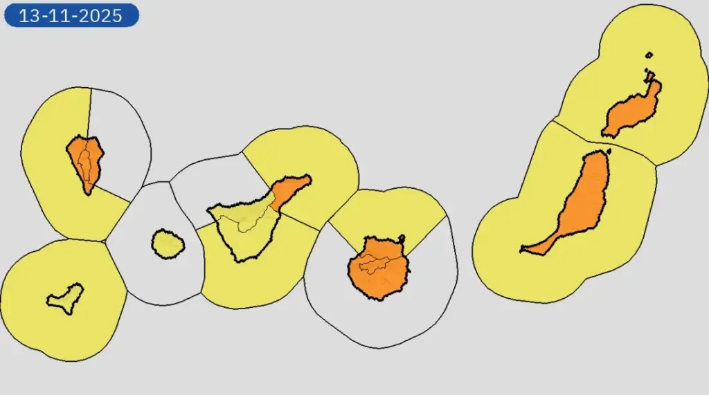 Mapa de avisos en Canarias por la borrasca Claudia para este jueves