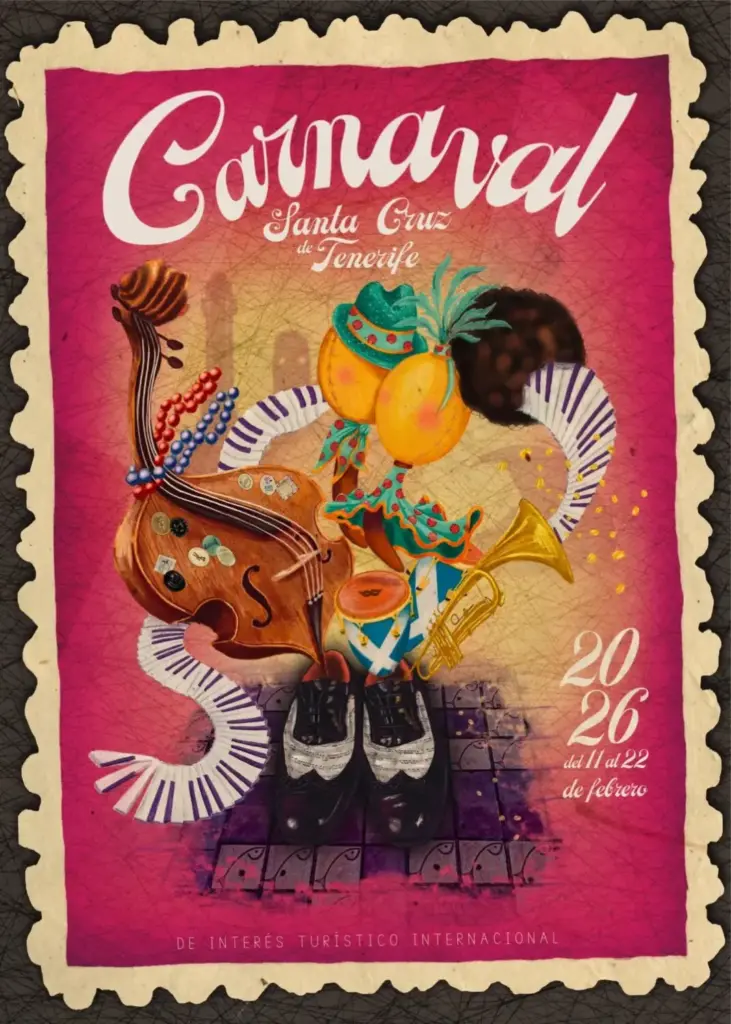 cartel finalista carnaval 2026 Santa Cruz de Tenerife propuesta de Aron Morales "Desde bien lejitos vengo"