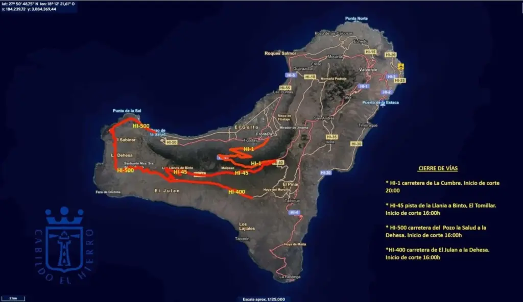 Cierre de pistas forestales por la borrasca Claudia en El Hierro 