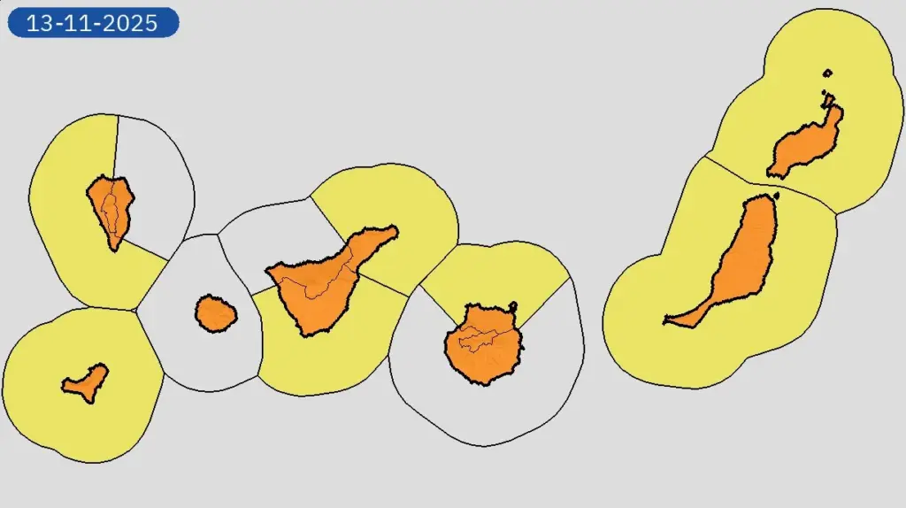 Canarias: costeros, tormentas, lluvias y vientos. Nivel máximo de aviso: naranja.