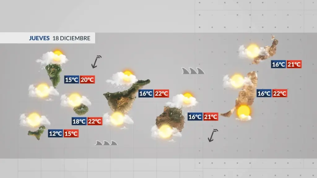Mapa de la previsión del tiempo en Canarias para el 18 de diciembre de 2025