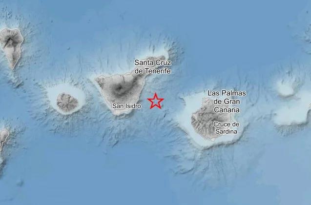 Seismo de 2.6 de magnitud frente a las costas de Arico, en Tenerife. Imagen del Instituto Geográfico Nacional, IGN.