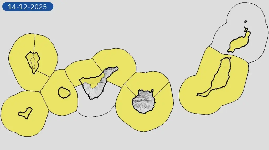 Avisos de la AEMET este domingo 14 de diciembre 2025 en Canarias