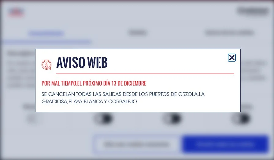 Aviso en la página web de Líneas Romero anunciando la suspensión de los trayectos para este sábado
