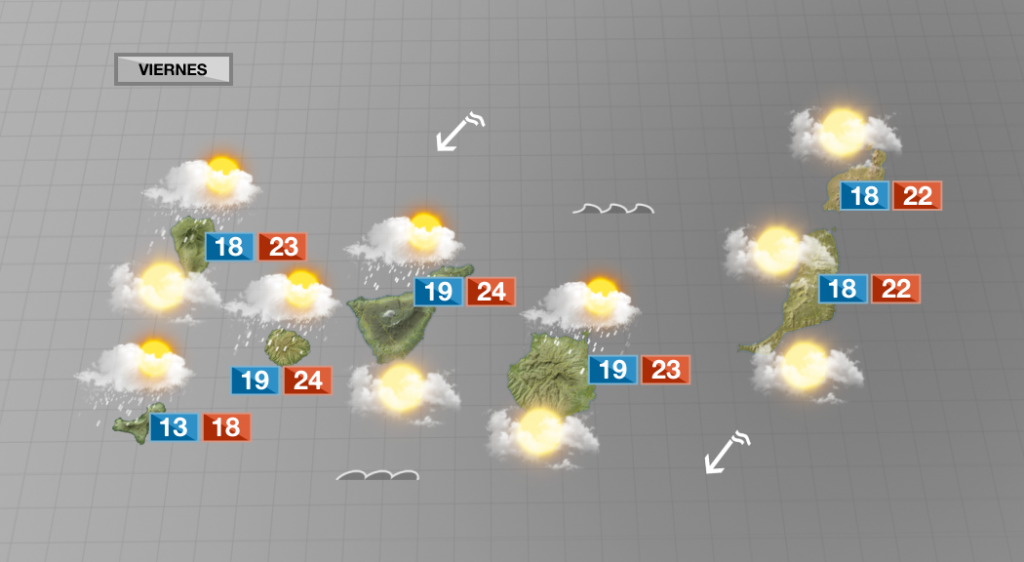 Posibles lluvias este viernes en la vertiente norte de las islas de mayor relieve