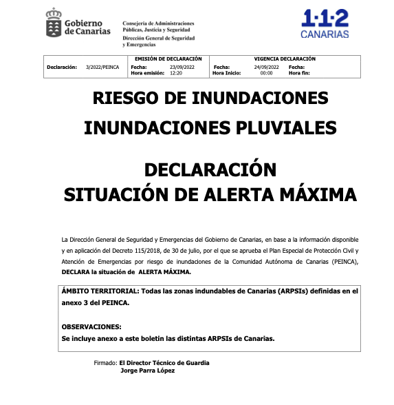 Declaración de alerta máxima por riesgo de inundaciones