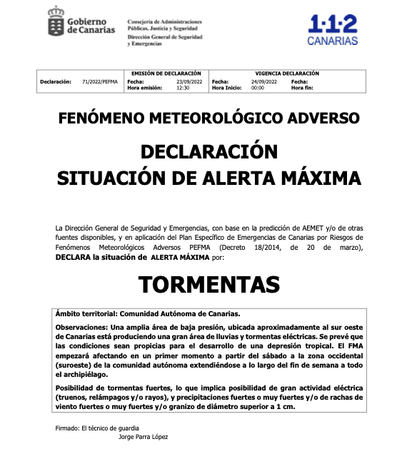 Declaración de alerta máxima por tormentas