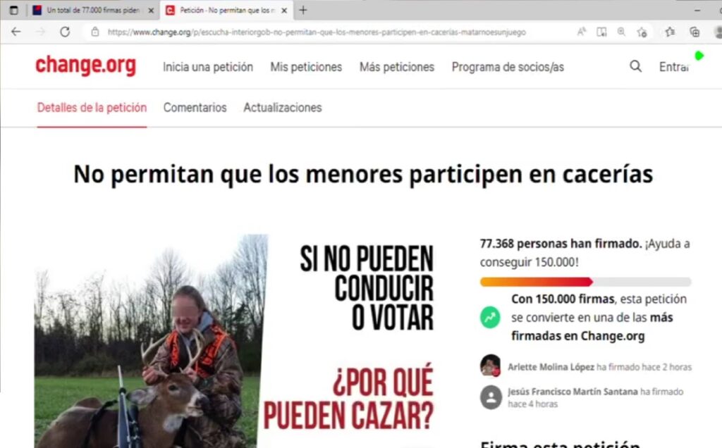 La fundación, en defensa del medio ambiente, impulsa una petición para prohibir que los menores de edad puedan participar en este tipo de actividad