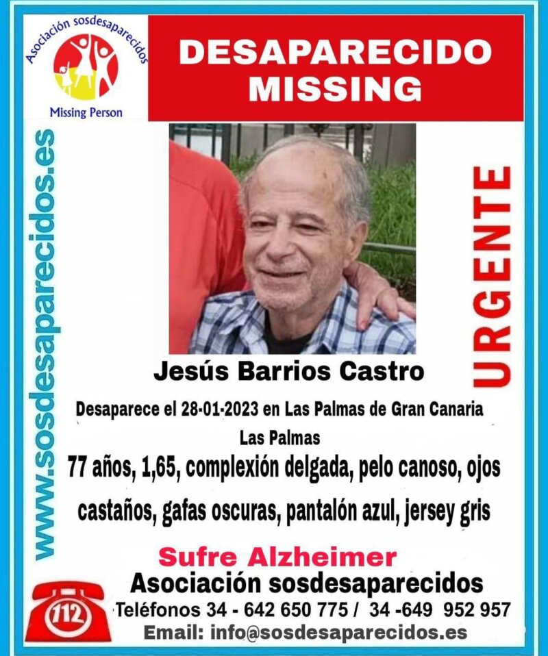 SOSDesaparecidos busca en Gran Canaria a Jesús Barrios Castro