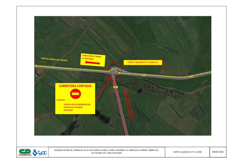 Cortes de tráfico por obras en la carretera El Pinar-La Restinga