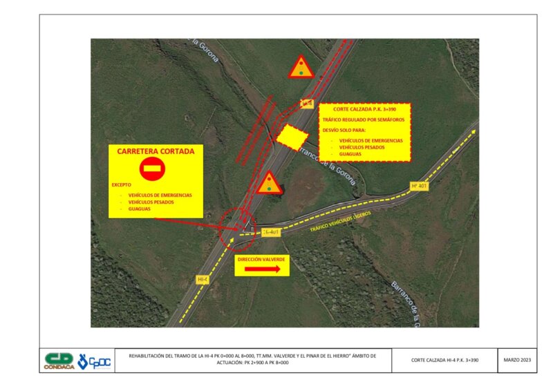 Cortes de tráfico por obras en la carretera El Pinar-La Restinga